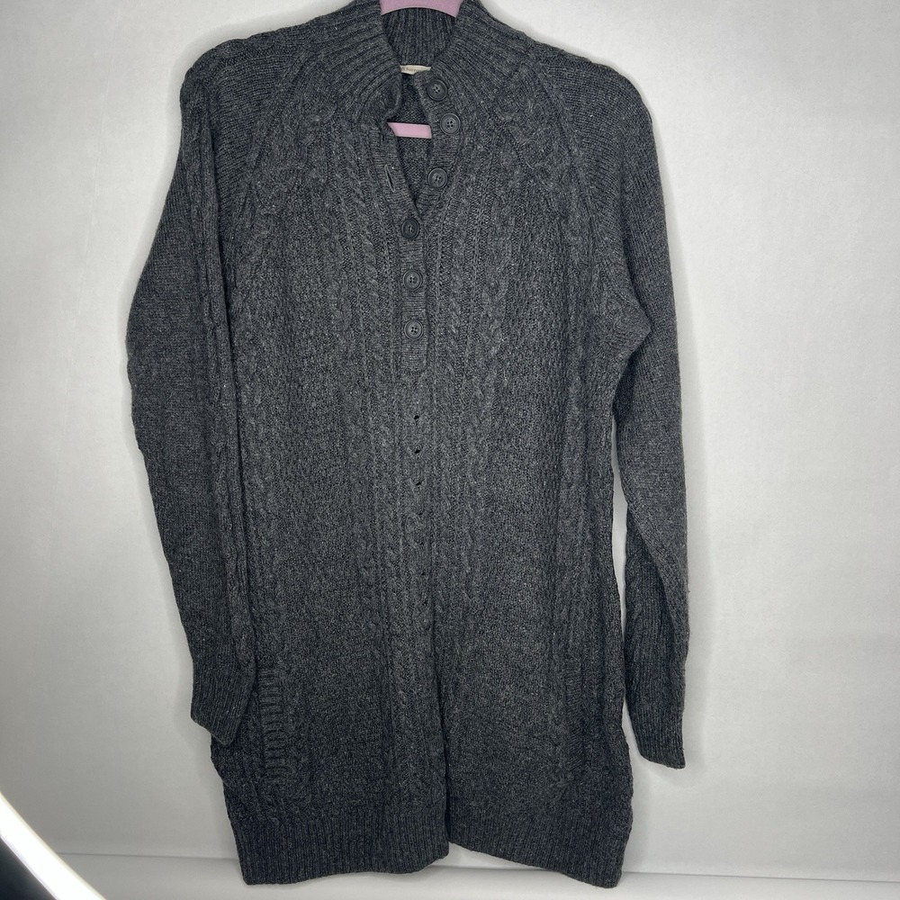 Soft Surroundings Women's Long Cable Knit Charcoal Sweater L